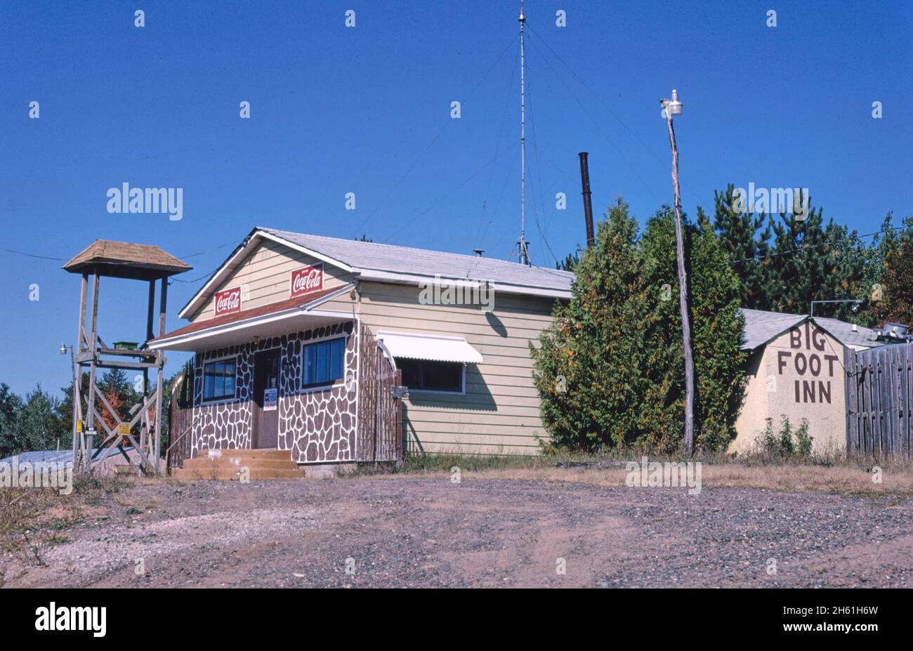 Big Foot Inn, angle 1, Route 63, Hayward, Wisconsin; ca., Hayward, Wisconsin; ca. 1988 Stock Photo