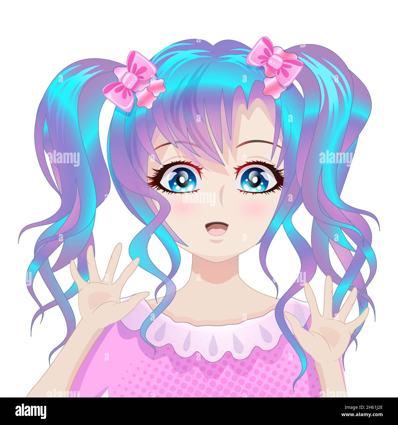 Cute Anime Girl with Cat Mask and Pink Hair Stock Vector