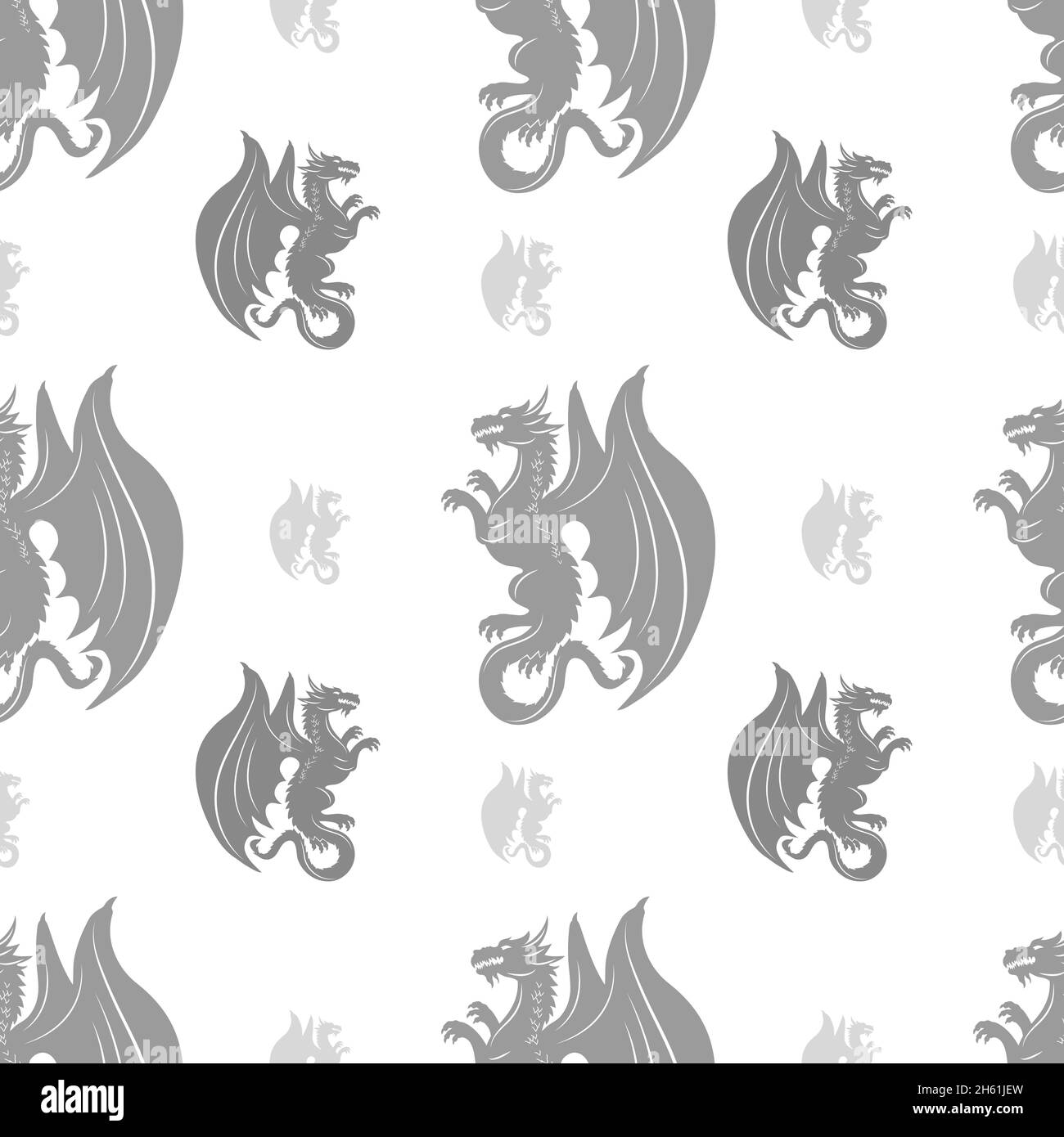Dragon silhouettes seamless pattern with wings. Medieval dragon. Stock Vector