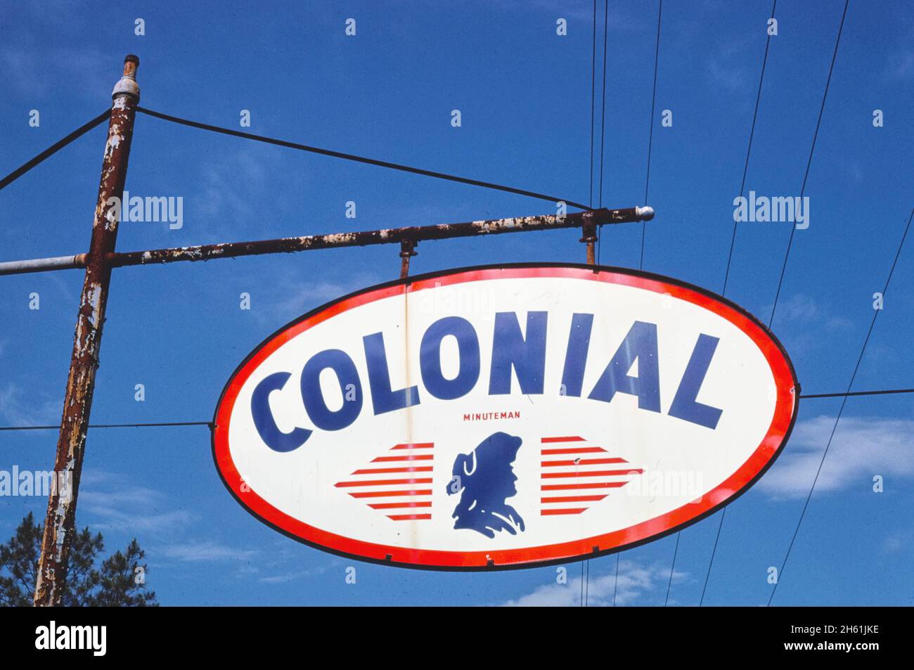 Colonial Gasoline sign (Minuteman), detail, Route 17, Waverly,