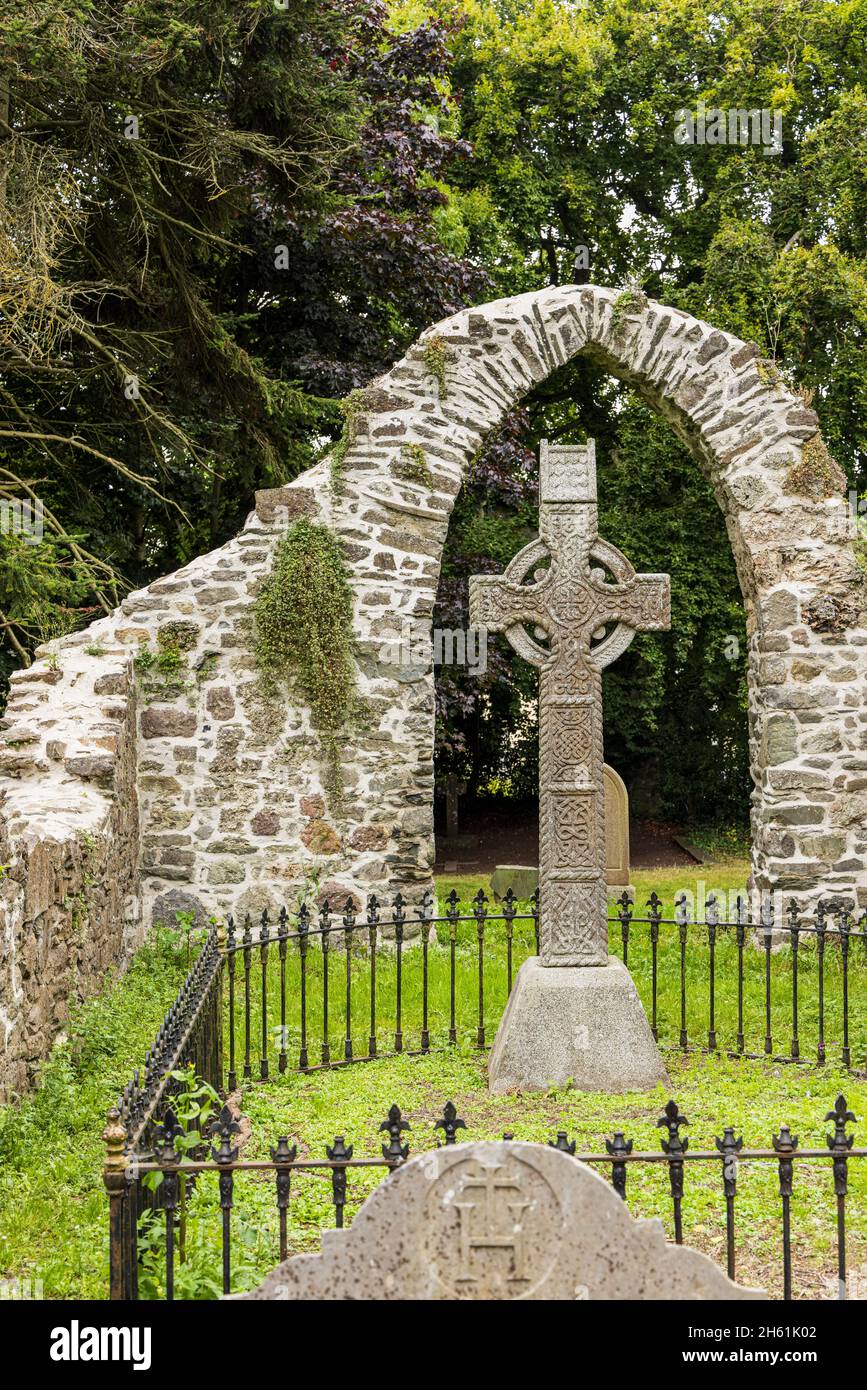 Celtic cross in Johnstown old church, County Kildare, Ireland Stock