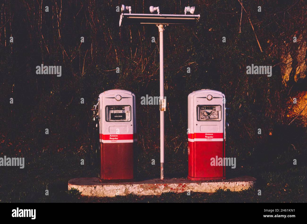 Amoco gas pumps, Lexington, Virginia; ca. 1982 Stock Photo Alamy