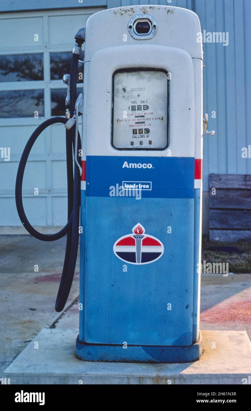 Amoco gas pump, Columbus, Indiana; ca. 1977 Stock Photo Alamy