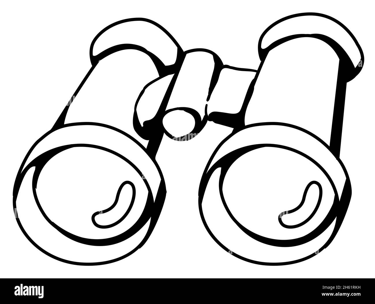 Binoculars object cartoon line drawing, vector, horizontal, black and