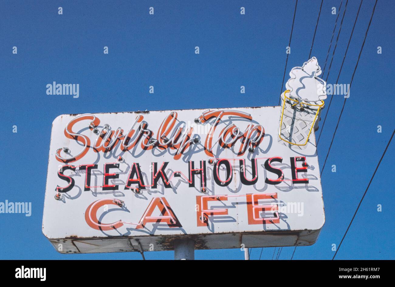 Swirly Top Cafe ice cream sign, Rt 35, Washington; ca., Kansas; ca. 1988 Stock Photo