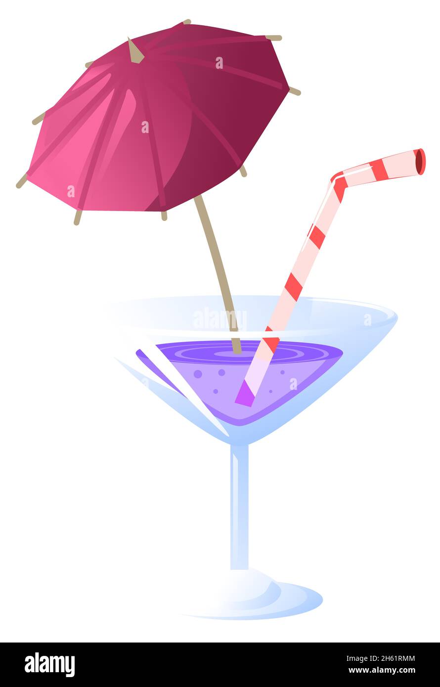 Cocktail tropical drink glass with umbrella cartoon color vector ...