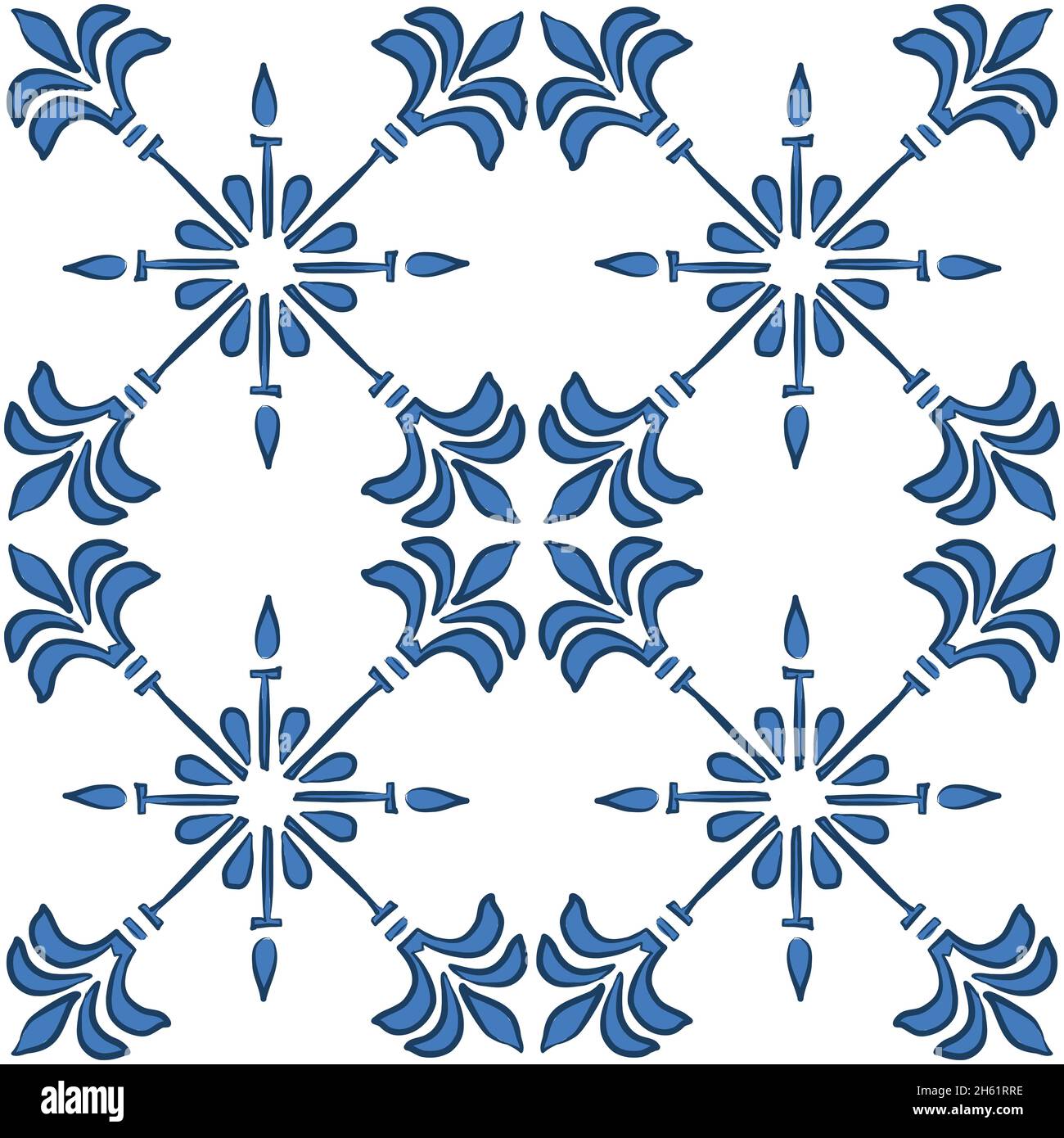 Vector Lisbon azulejo ceramic tile pattern. Mediterranean traditional ornament. Italian pottery or spanish majolica. Baroque damask background. Stock Vector