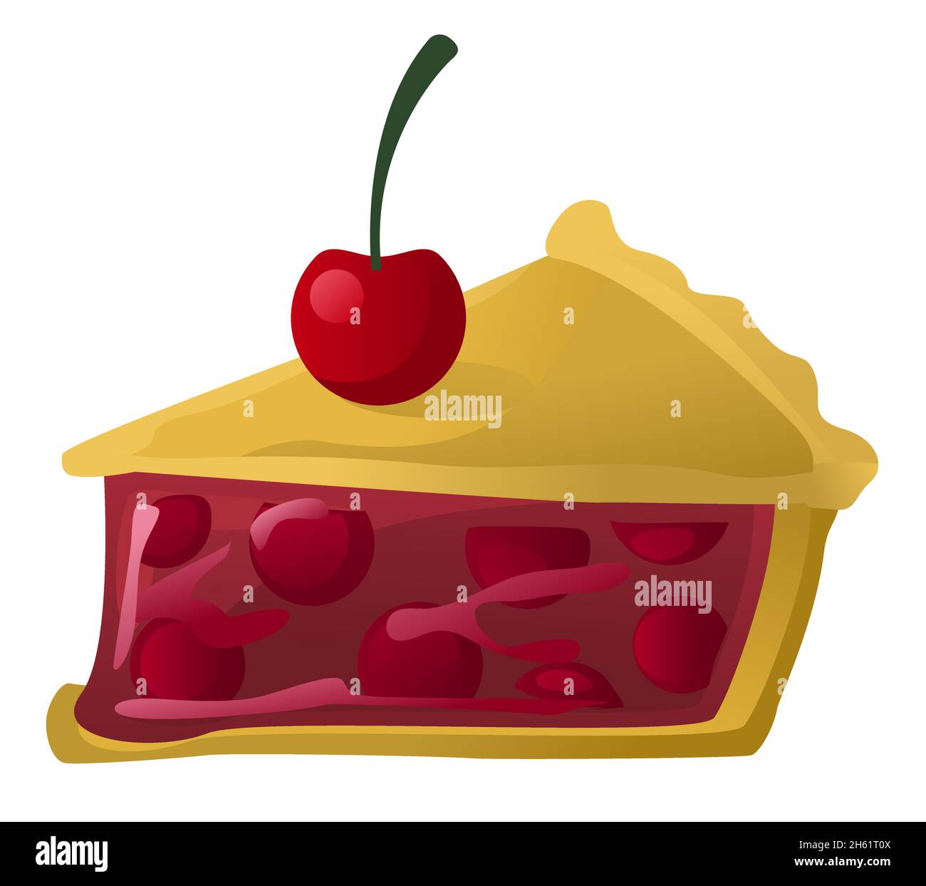 Cherry pie slice cartoon design element, isolated vector, horizontal