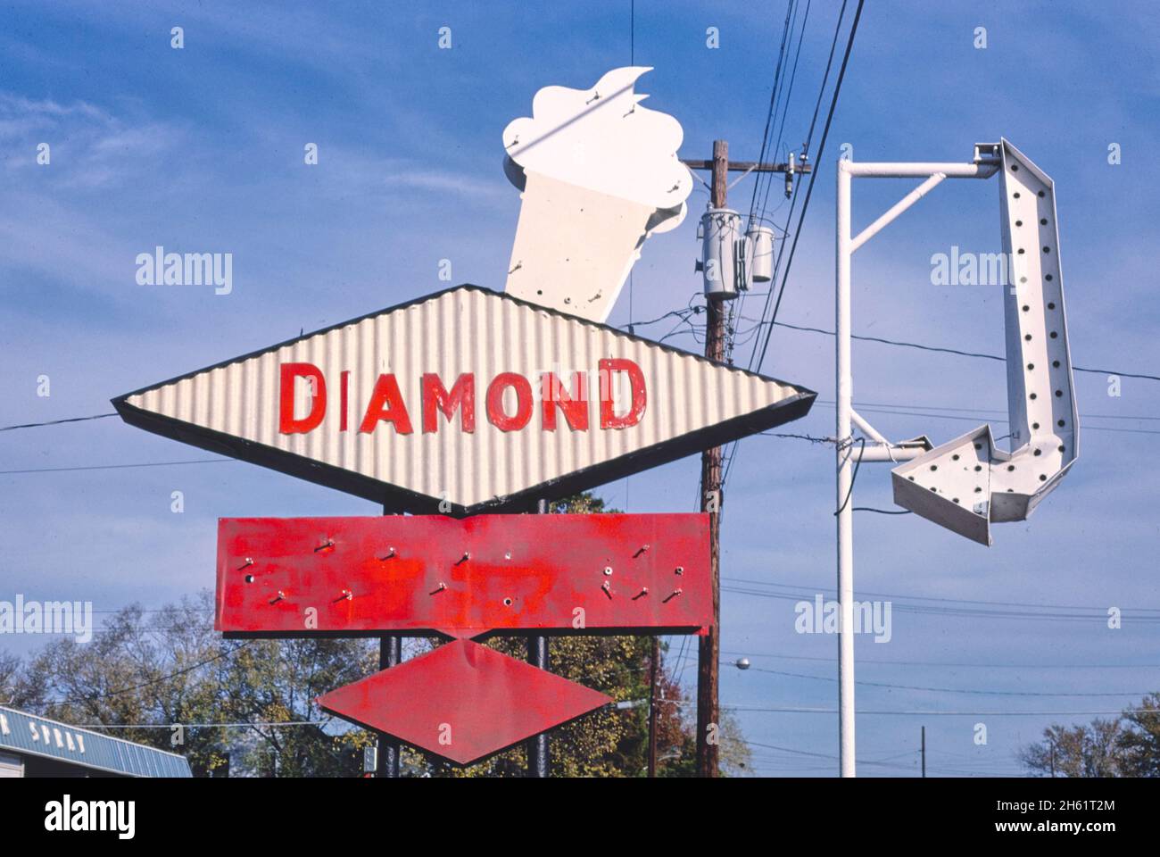 Diamond Drive-In ice cream sign, Rt 64, Clarksville, Arkansas; ca.; ca. 1987 Stock Photo