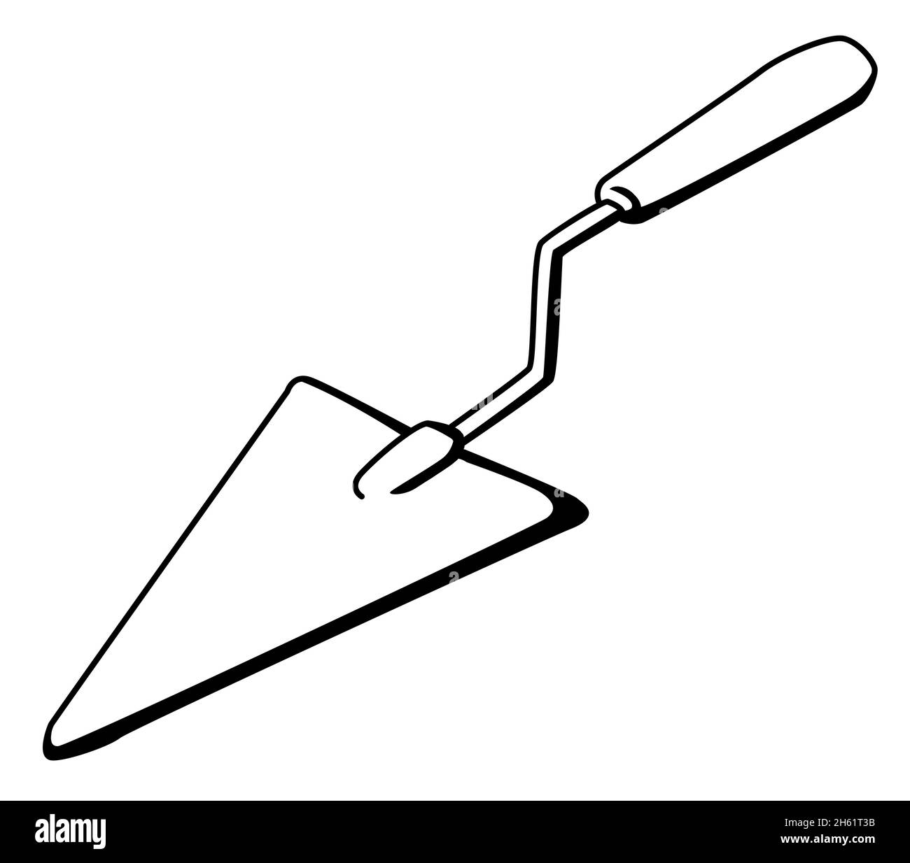 Trowel tool object cartoon line drawing, vector, horizontal, black and white, isolated Stock Vector