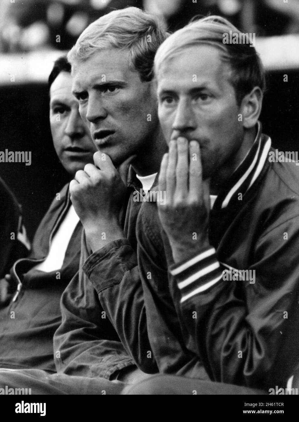 1966 Unknown date World Cup game in England; Bobby Charlton, Ron Flowers and Jimmy Armfield