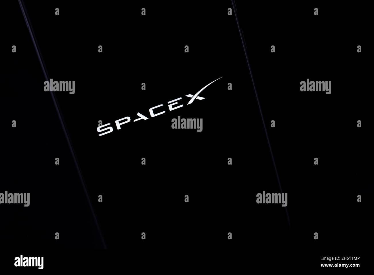 Editorial photo on SpaceX theme.  Illustrative photo for news about SpaceX - an aerospace manufacturer and space transportation services company Stock Photo