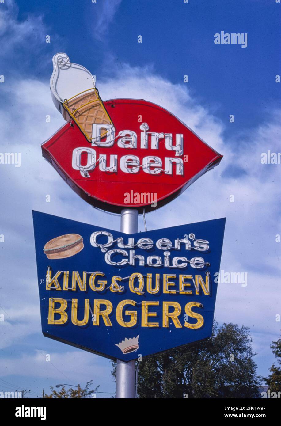 Dairy Queen ice cream sign, Rt 50, Dodge City, Kansas; ca. 1979 Stock