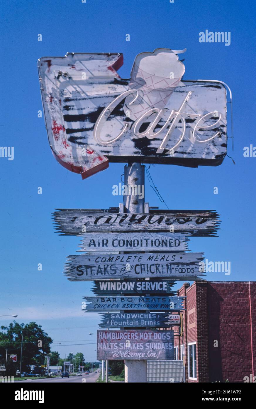 Carping's Cafe ice cream sign, Rt 69, Columbus, Kansas; ca. 1982 Stock Photo