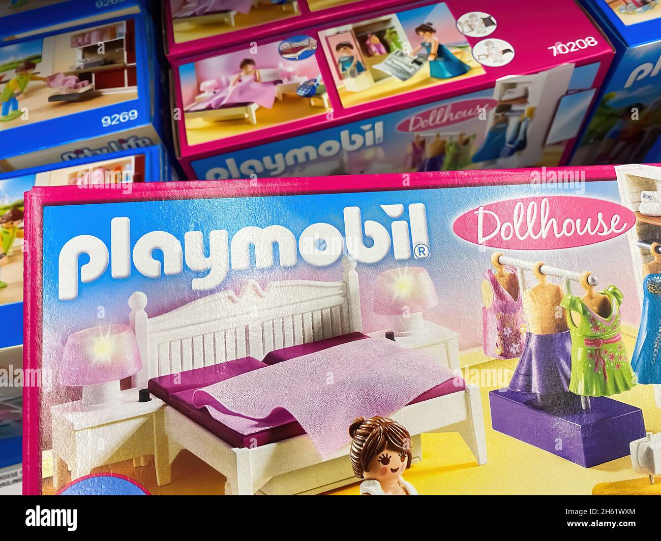 Viersen, Germany - June 9. 2021: Closeup of box with playmobil dollhouse in  shelf of german toy store Stock Photo - Alamy