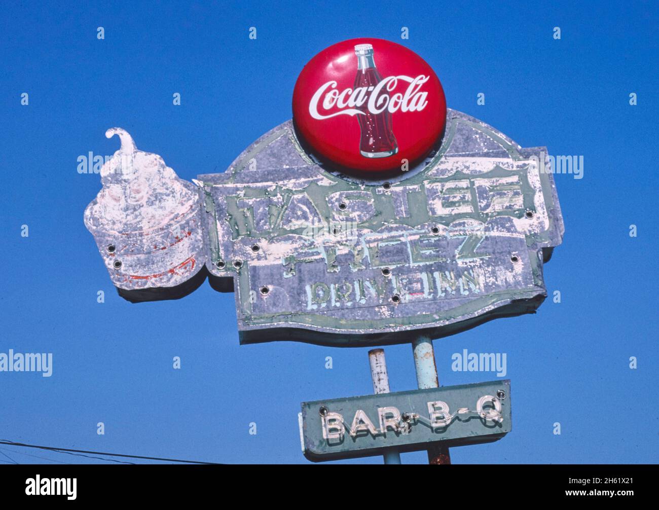 Tastee Freez Drive-Inn ice cream sign, Rt 80, Forest, Mississippi; ca. 1982 Stock Photo