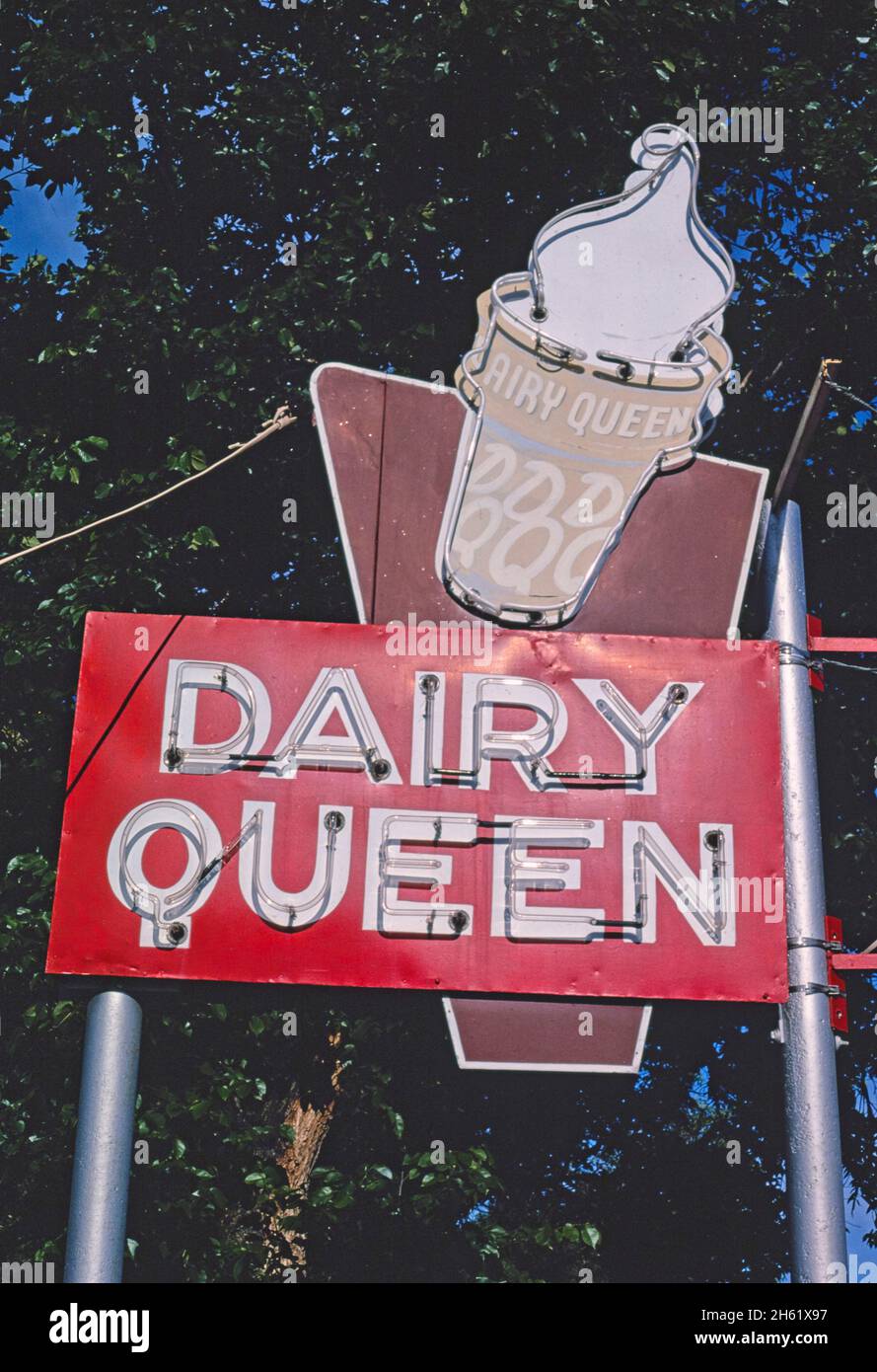 Dairy Queen ice cream sign, Rt 6,34, Holdrege, Nebraska; ca. 1982 Stock Photo