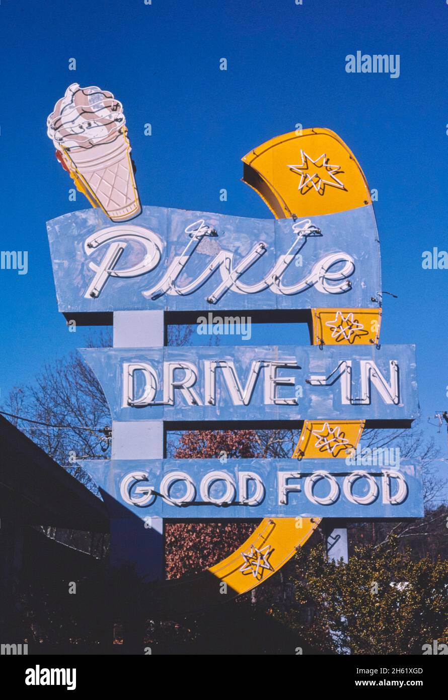 Pixie Drive-In ice cream sign, Seymour, Tennessee; ca. 1984 Stock Photo