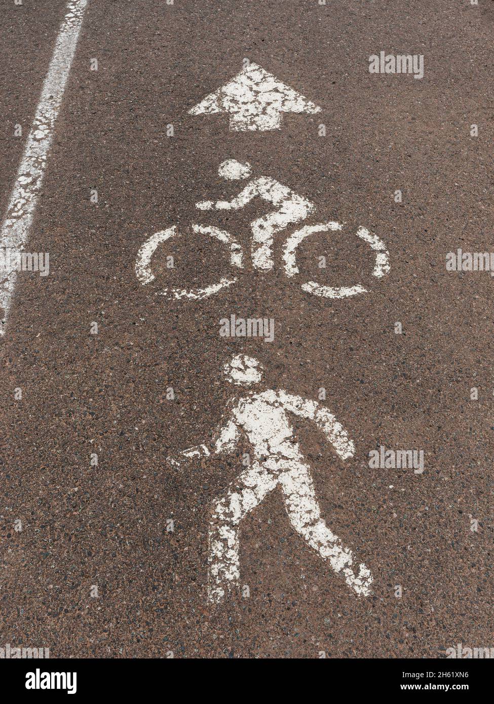 exercise,fitness,paint,pedestrian and bike lane,recreation,road markings,safety,white silhouettes Stock Photo
