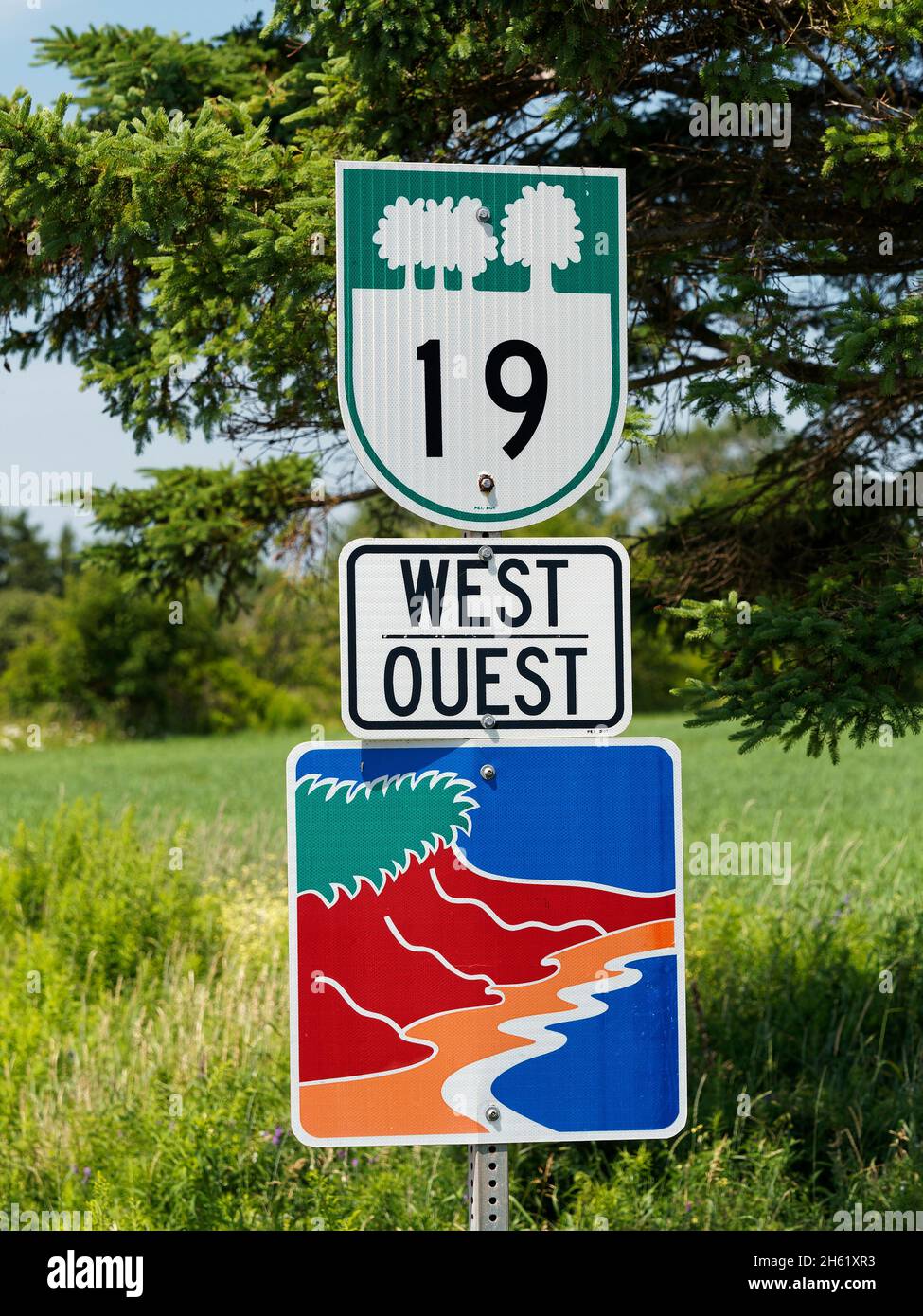 'down east',canada,highway sign,information,prince edward island,route,the maritimes,travel Stock Photo