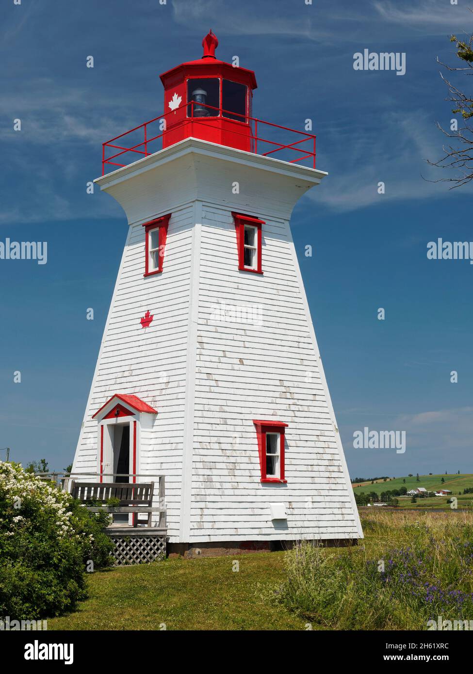 'down east',canada,lighthouse,prince edward island,red and white colours,village of victoria by the seag Stock Photo