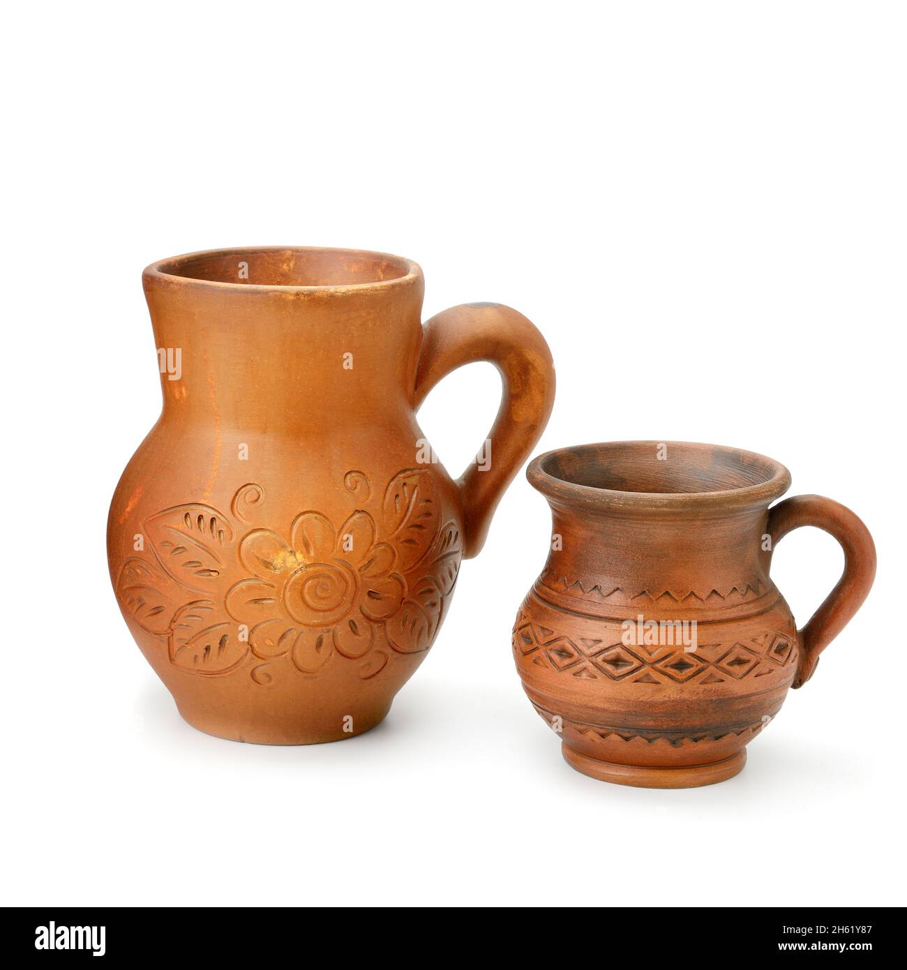 Set of old ceramic pot and mug kitchen retro equipment of cooking