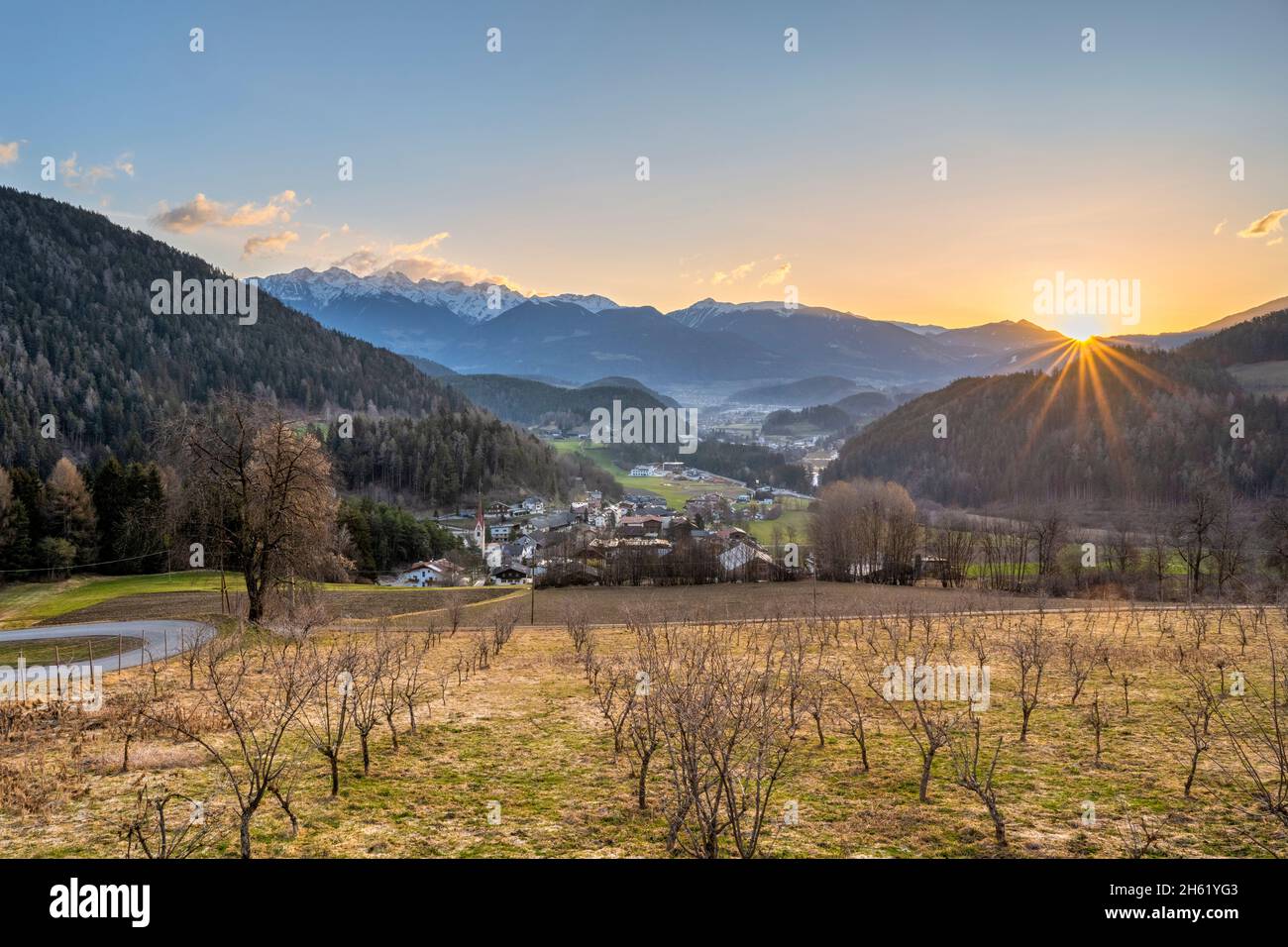 st. lorenzen,south tyrol,bolzano province,italy. sunrise over the montal fraction Stock Photo