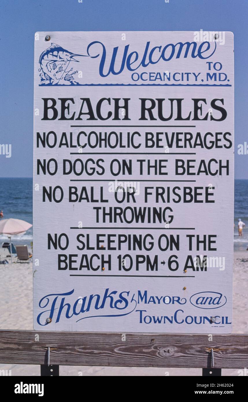 Beach rules, Ocean City, Maryland; ca. 1985 Stock Photo Alamy