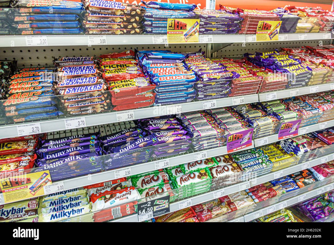 Sydney Australia,Haymarket,Central Station,convenience store candy display sale chocolate bars junk food,inside interior Stock Photo