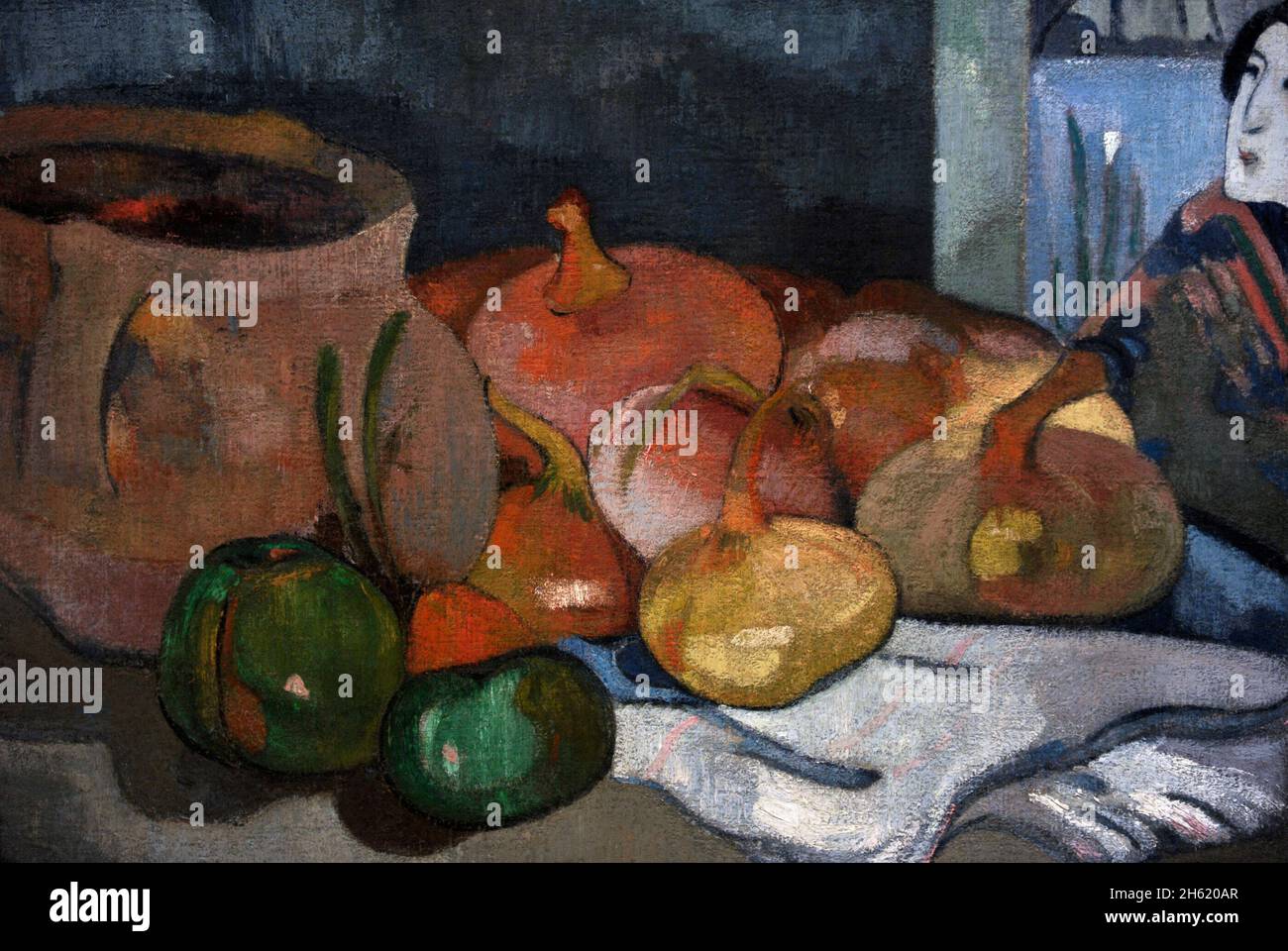 Paul Gauguin (1848-1903). French Post-Impressionist painter. Still Life with Onions and Japanese Woodcut, ca. 1889. Oil on canvas (40,5 x 51,5 cm). Ny Carlsberg Glyptotek. Copenhagen, Denmark. Stock Photo