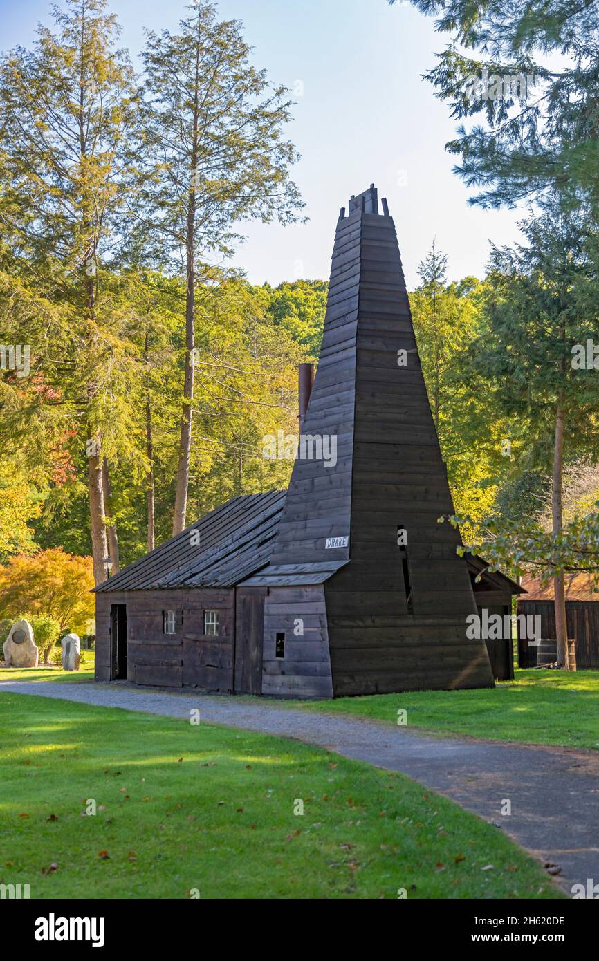Titusville, Pennsylvania - The Drake Well Museum and Park, where in 1859 Edwin Drake drilled a successful oil well and launched the modern oil industr Stock Photo