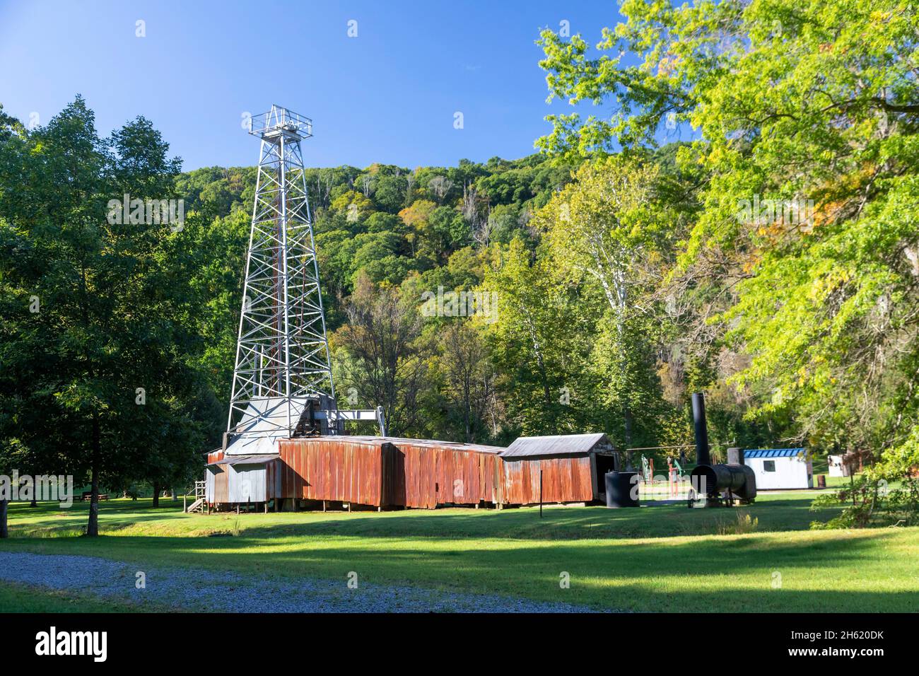 Titusville, Pennsylvania - The Drake Well Museum and Park, where in 1859 Edwin Drake drilled a successful oil well and launched the modern oil industr Stock Photo