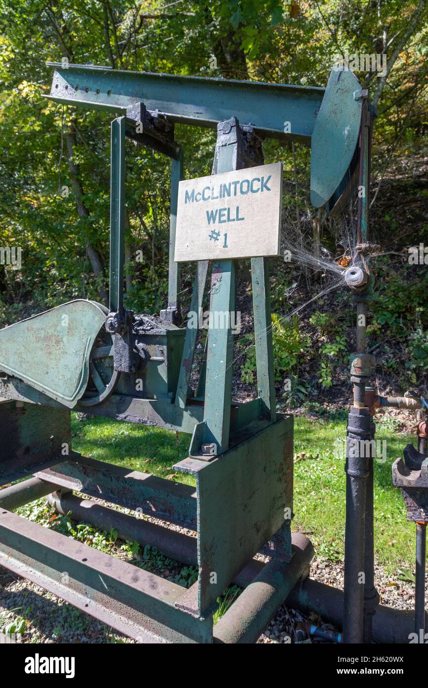 Oil City, Pennsylvania - McClintock Well #1, the world's oldest continuously producting oil well. The well was drilled in 1861. It is a satellite site Stock Photo