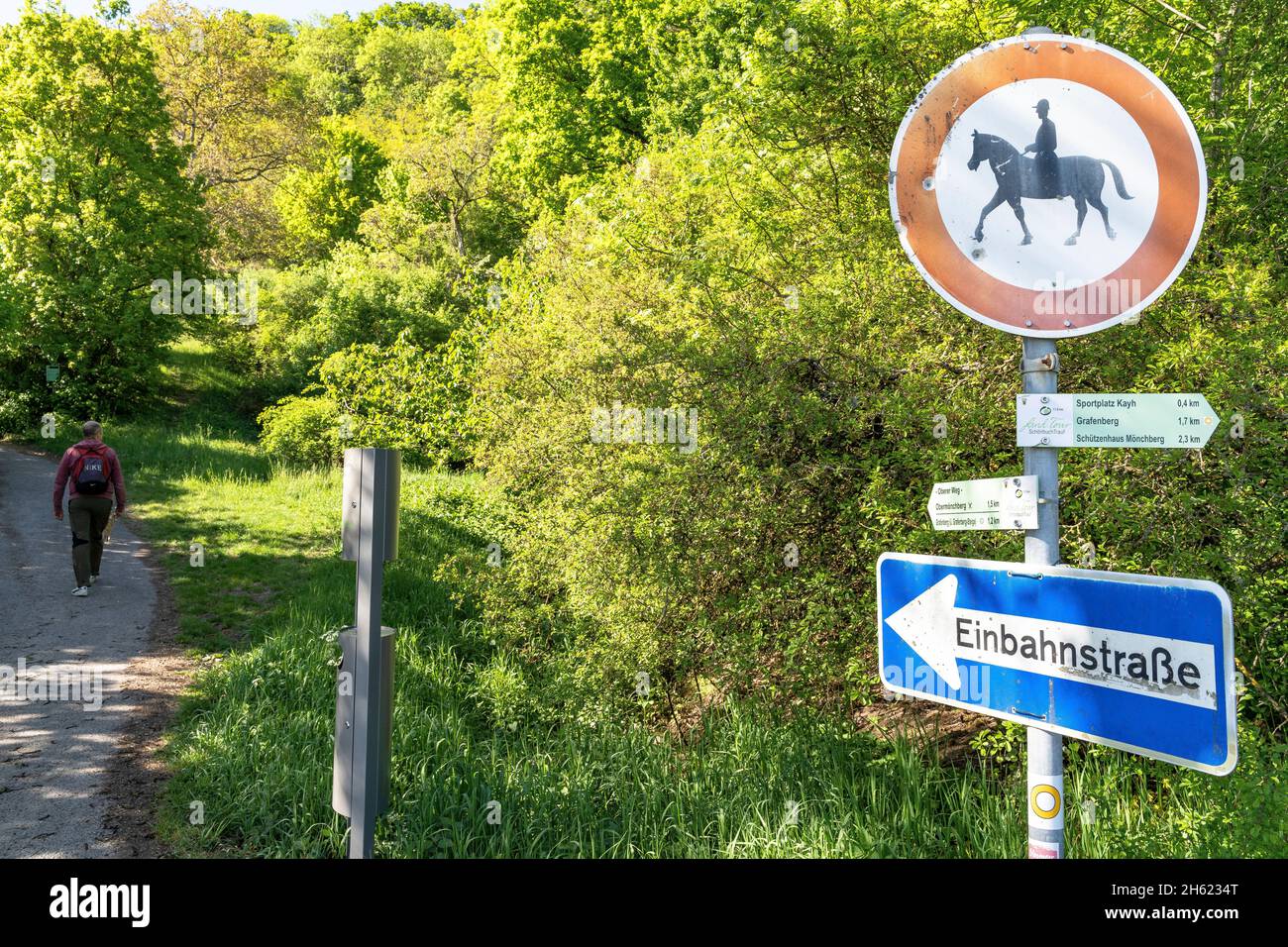 europe,germany,baden-wuerttemberg,schönbuch region,herrenberg,various signs with hikers in the background Stock Photo