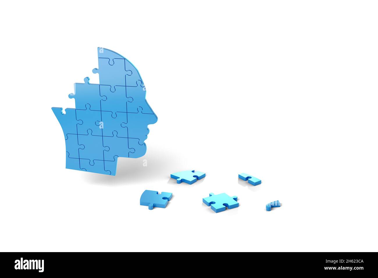 Human head with puzzle pieces. Alzheimer , dementia and mental health concept. 3d illustration. Stock Photo