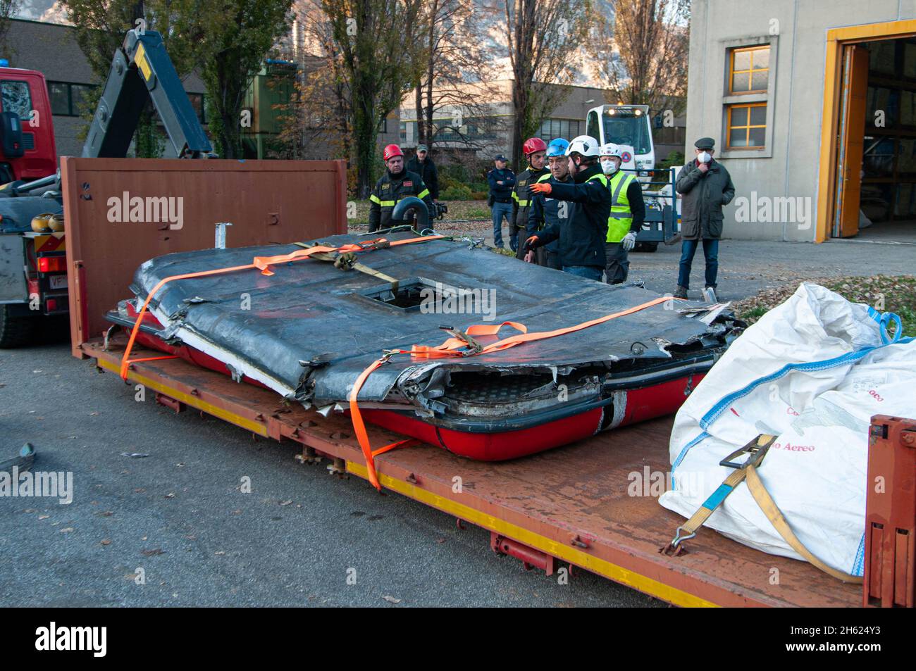 Transport of the cable car's fused head, the most important proof in the Mottarone cable car incedent trial. Stock Photo