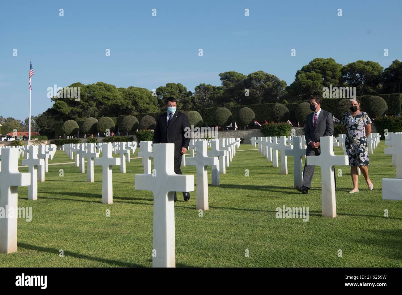 Reportage:  Defense Secretary Dr. Mark T. Esper visits the North African American Cemetery and Memorial, Carthage, Tunisia, Sept. 30, 2020. Stock Photo