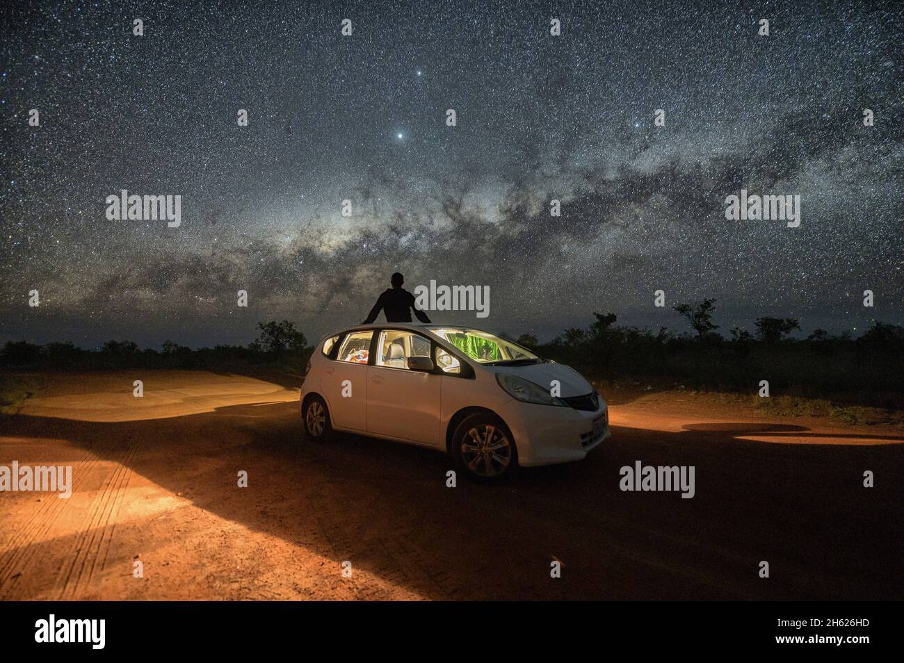 travelling by car across the australian outback at night. northern western australia. Stock Photo