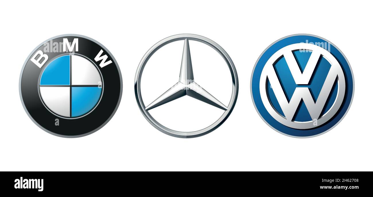 Kiev, UKRAINE - November 12, 2021: Logos collection of 3 car brands, vector on white Stock Vector