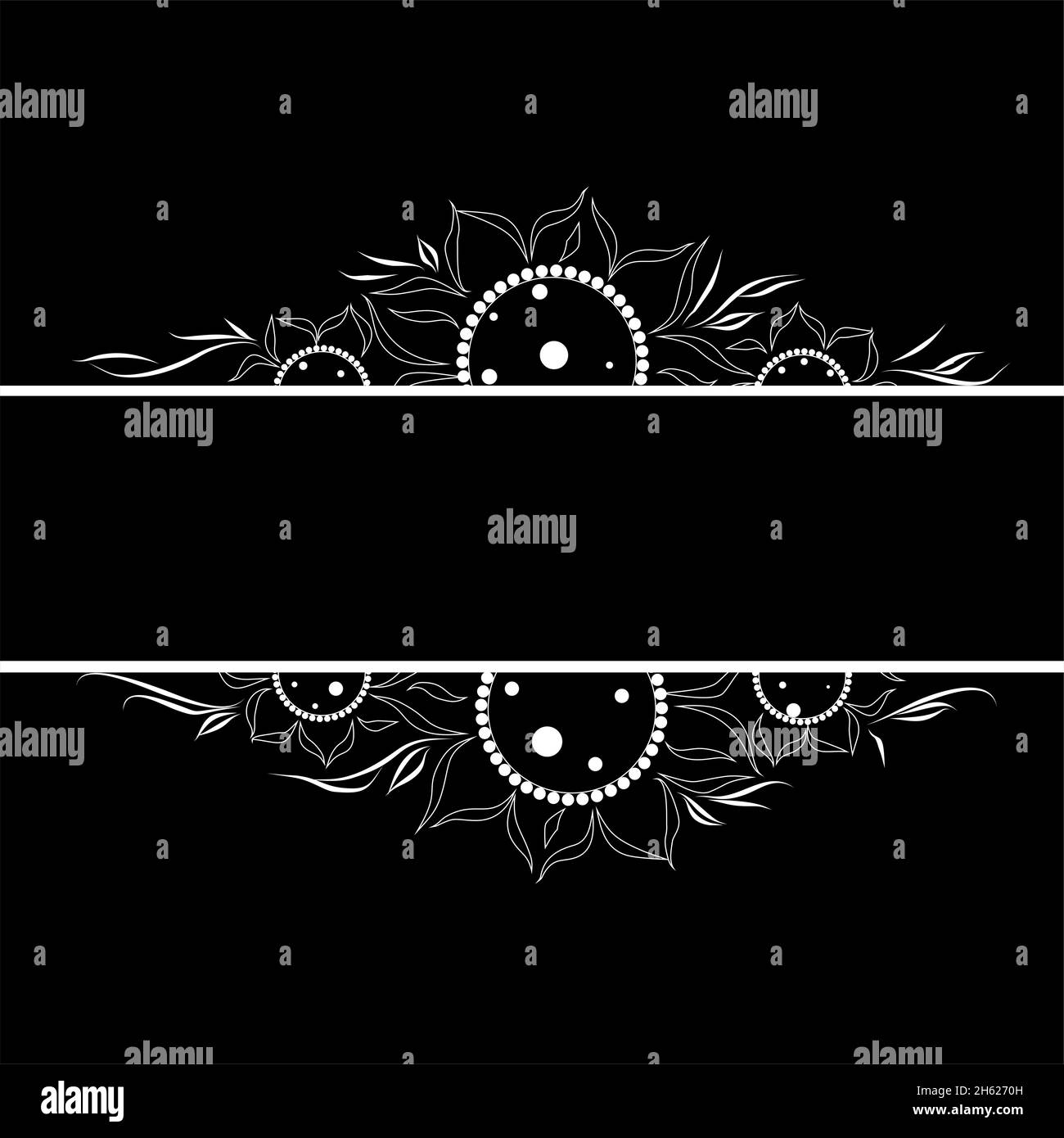 Black and white graphic frame, floral pattern, vector Stock Photo