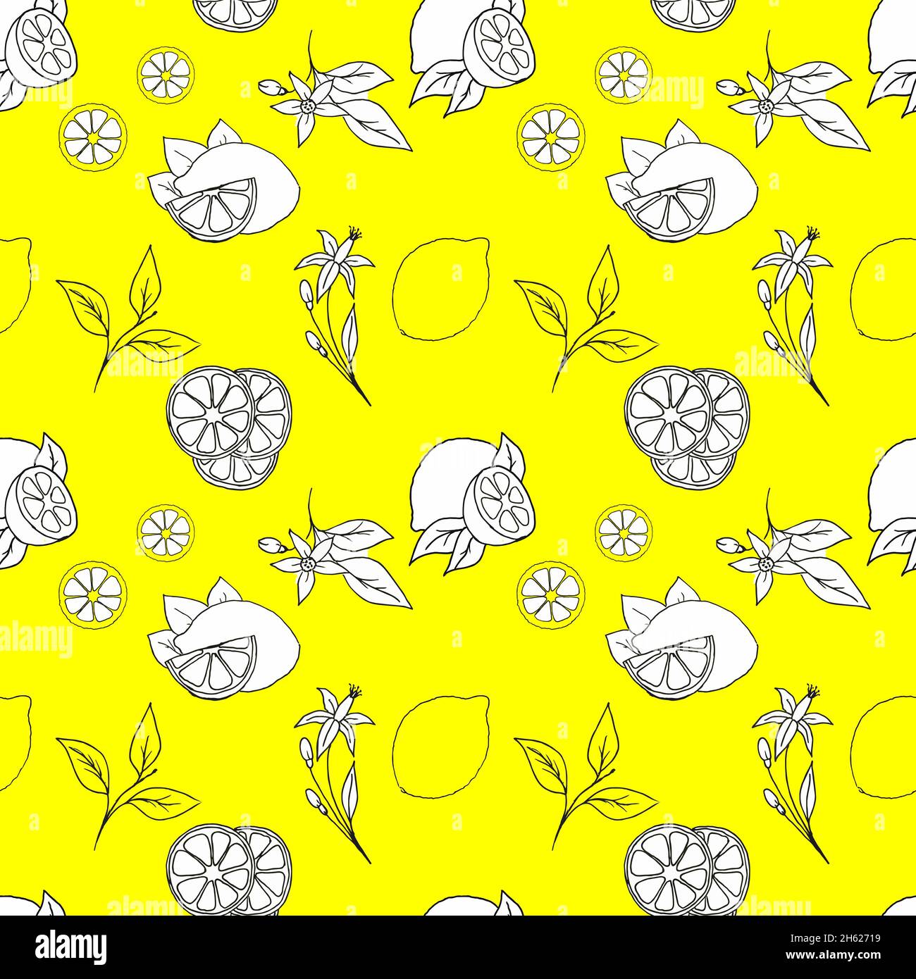 seamless repeating lemon pattern on yellow background Stock Photo