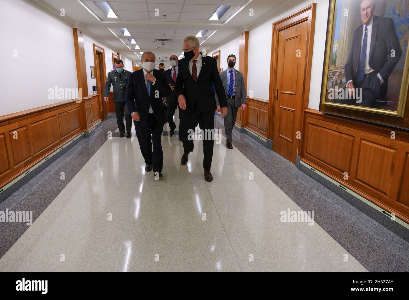 Reportage:  Acting Defense Secretary Christopher C. Miller hosts Uzbekistan's Foreign Minister Abdulaziz Kamilov, at the Pentagon, Washington, D.C., Nov. 19, 2020. Stock Photo