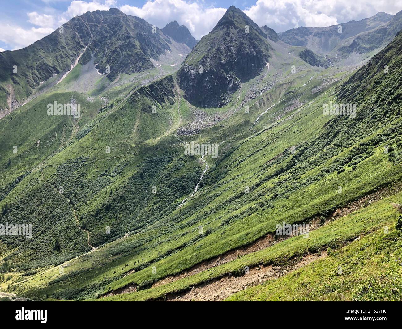 landscape above the inzinger alm,mitterkogel,rosskogel,stubai alps,seebach,meadows,mountains,nature,inzing,tyrol,austria Stock Photo