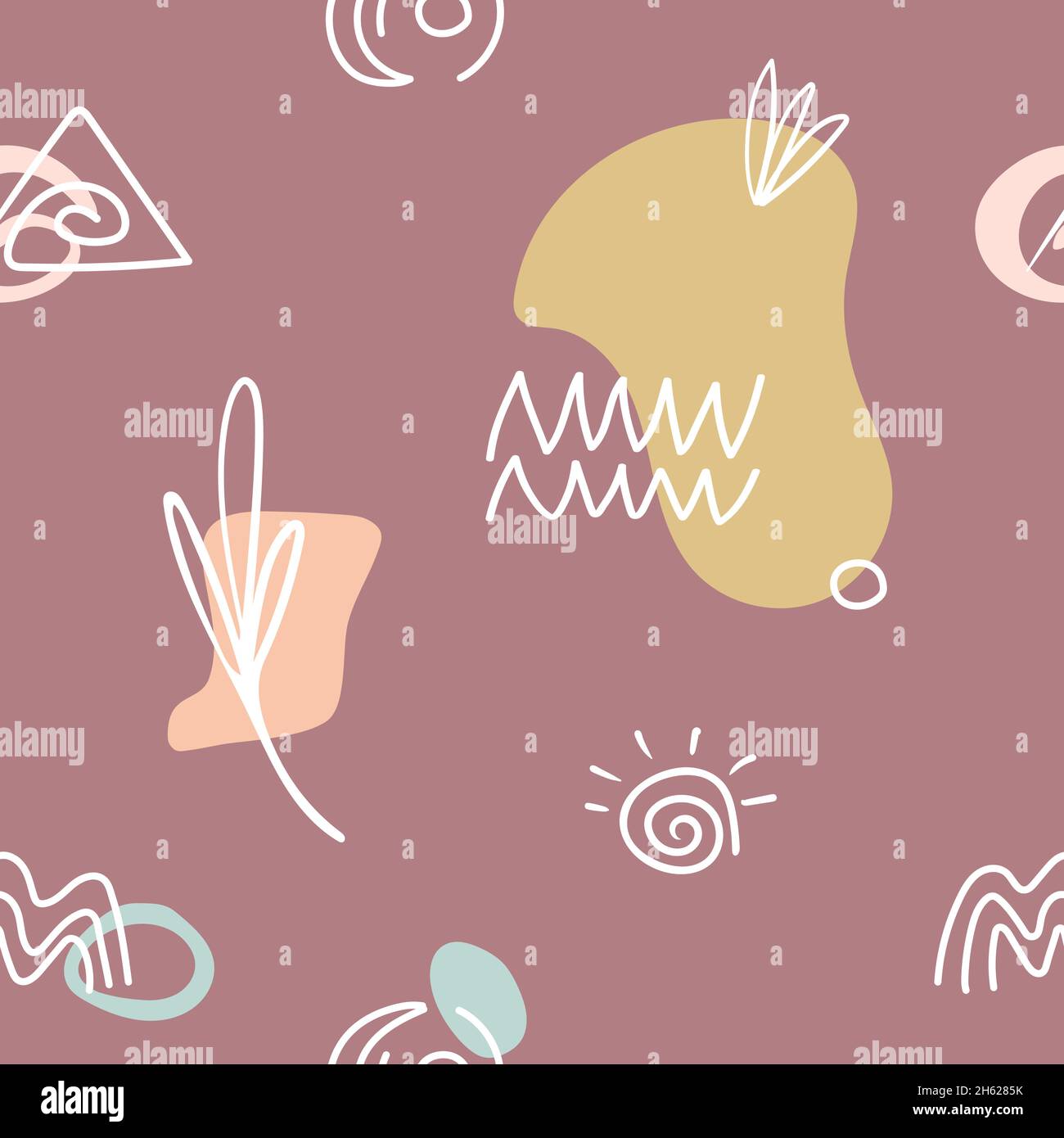 Seamless pattern with abstract hand drawn doodle various shapes, lines ...