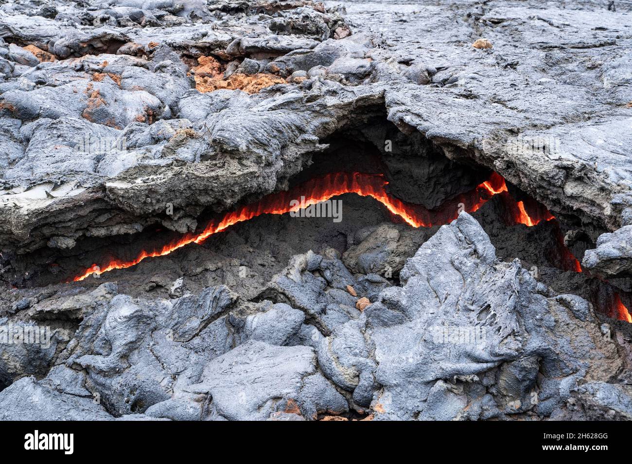 Dried lava at the foot of the fagradalsfjall volcano hires stock