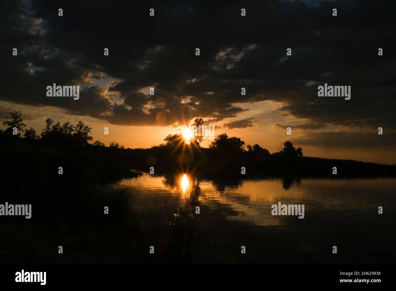 sunset on the oder Stock Photo
