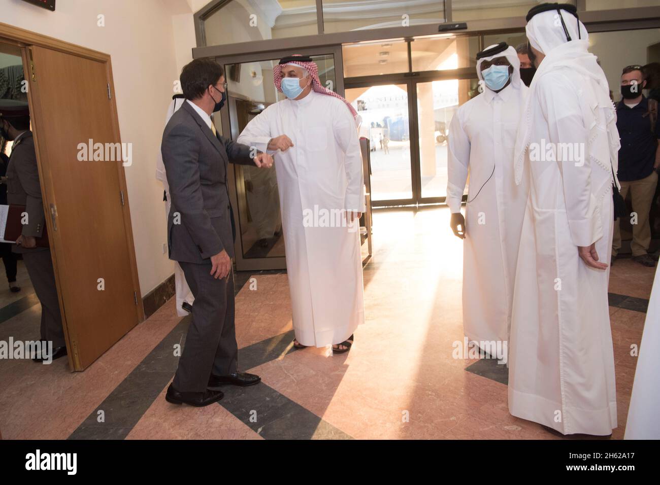 Reportage:  Defense Secretary Dr. Mark T. Esper meets with Qatari Deputy Prime Minister and Minister of State for Defense Affairs Dr. Khalid bin Muhammad Al-Attiyah, Qatar, Oct. 3, 2020. Stock Photo