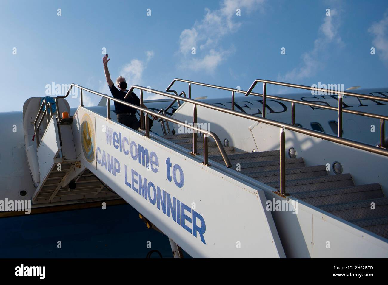 Reportage:  Acting Defense Secretary Christopher C. Miller departs Camp Lemonnier, Djibouti, Nov. 27, 2020. Stock Photo