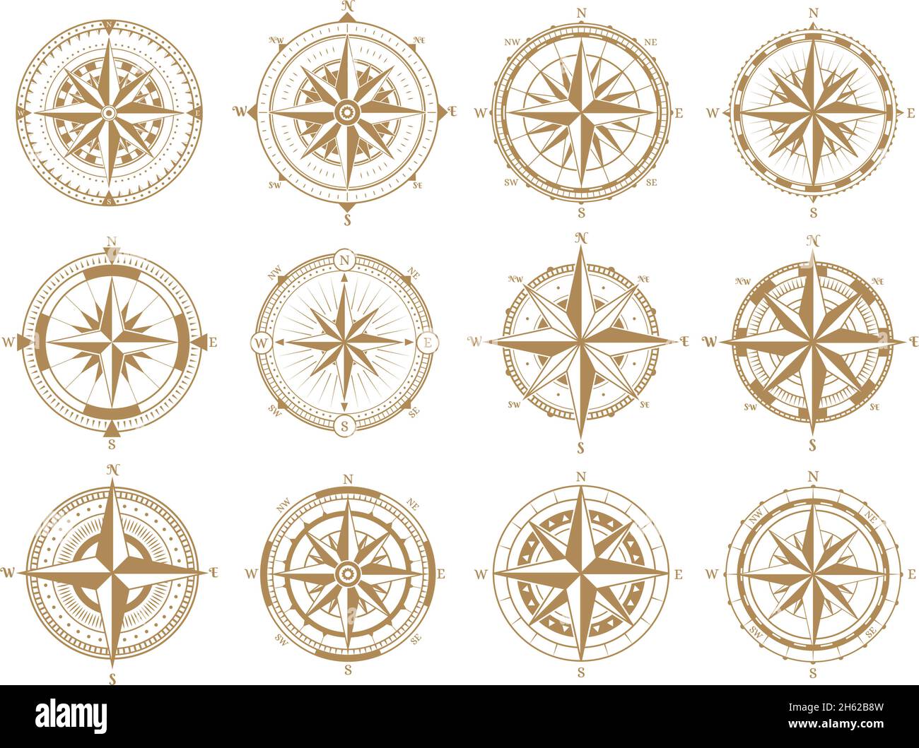 Retro old nautical navigation rose wind compass. Vintage rose wind