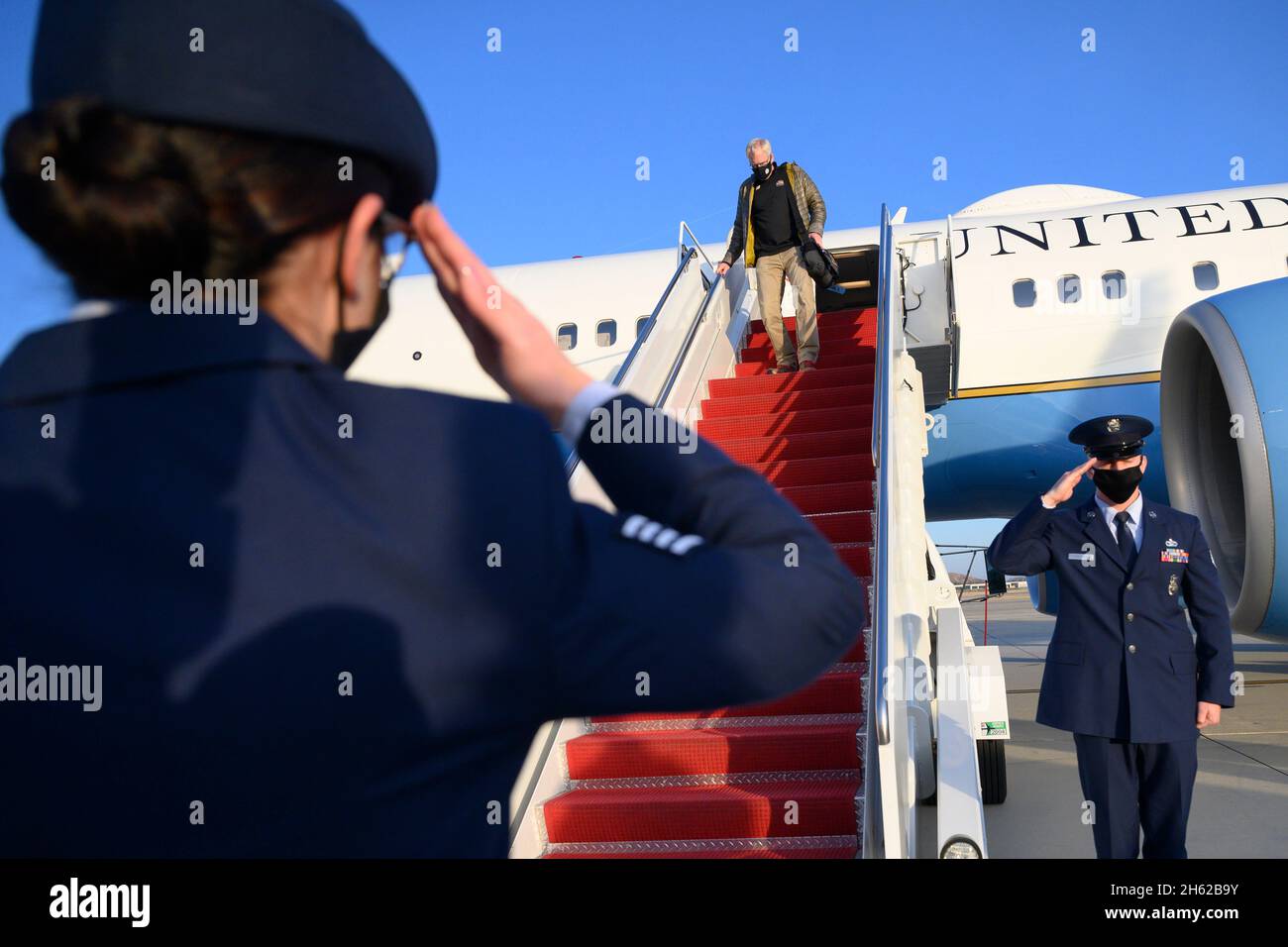 Reportage:  Acting Defense Secretary Chris Miller arrives at Joint Base Andrews, Md., Jan. 14, 2021. Stock Photo